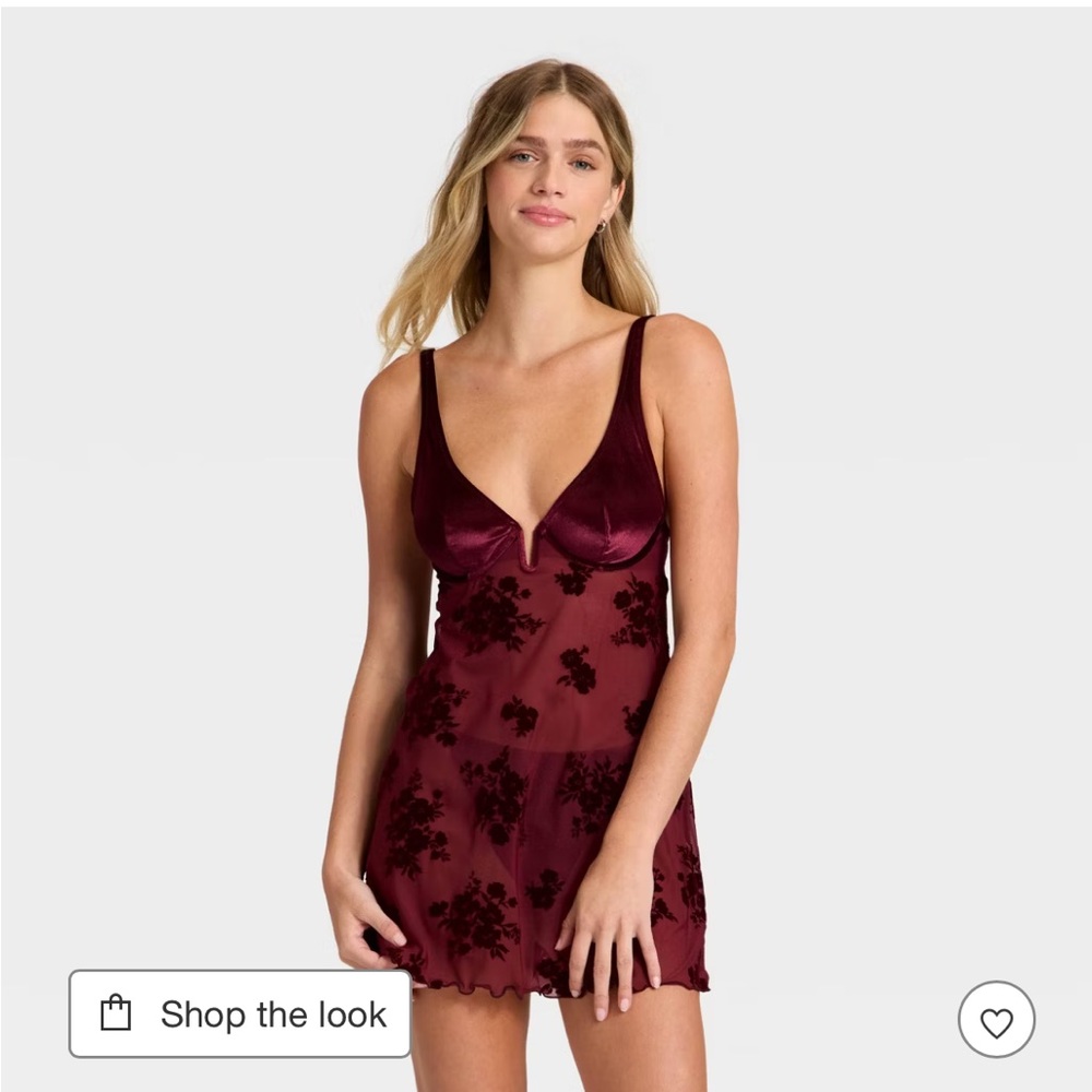 Women's Flocked Lingerie Slip Dress - Auden™ Berry Red